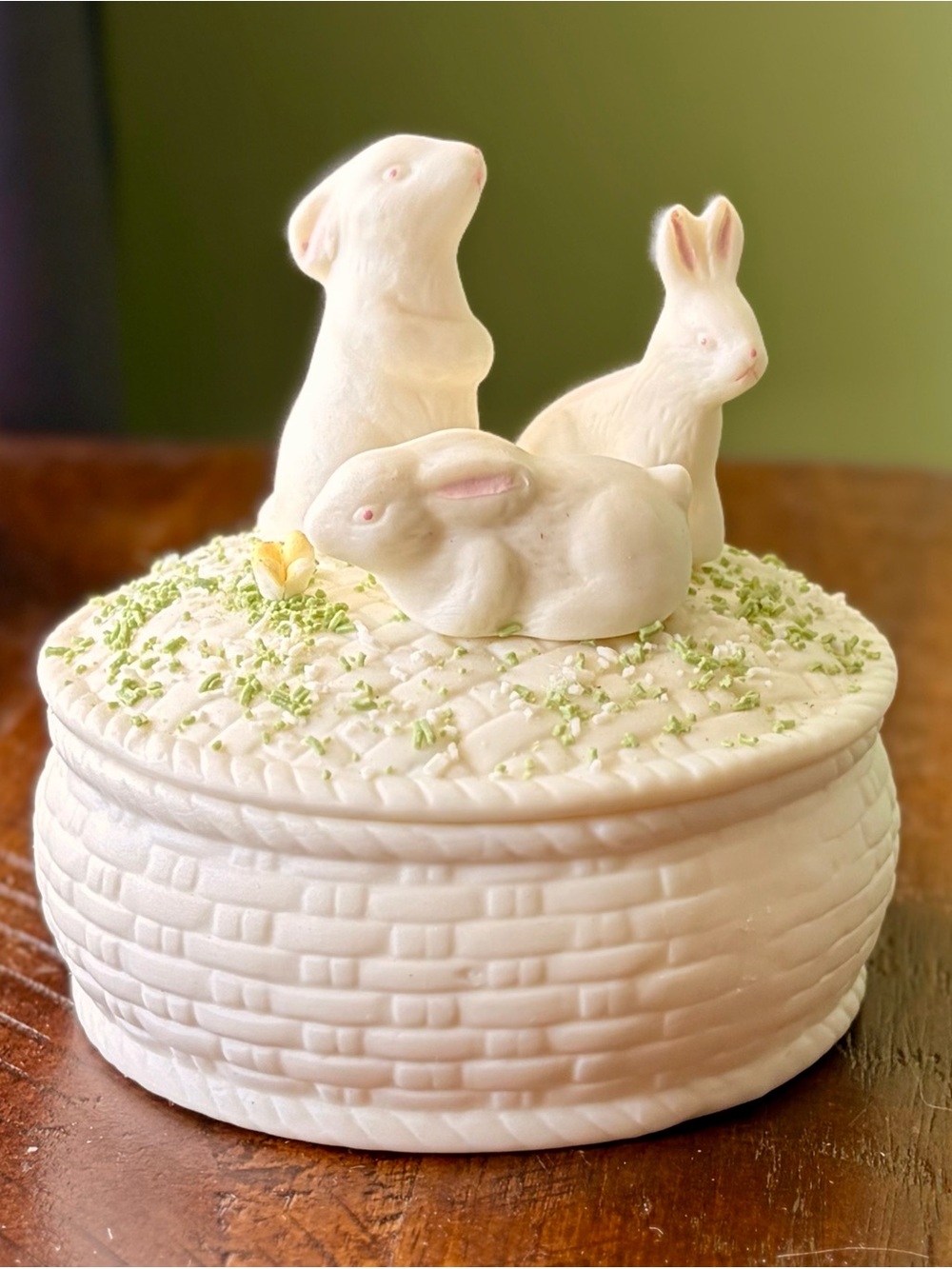 White Ceramic Bunny Trinket Box - Decorative Home Accent